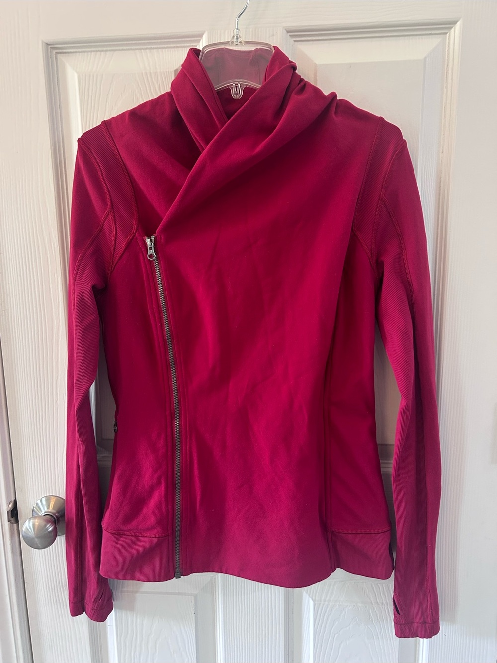 Lululemon Bhakti Yoga Jacket Cranberry Red Asymmetrical Double Zip Size 10